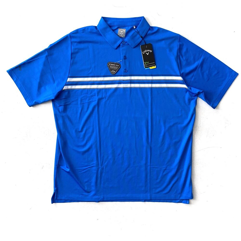 Callaway Nwt Polo Shirt Opti-Dri Swing Tech Eco Egyptian Blue Stripe XXL 2XL